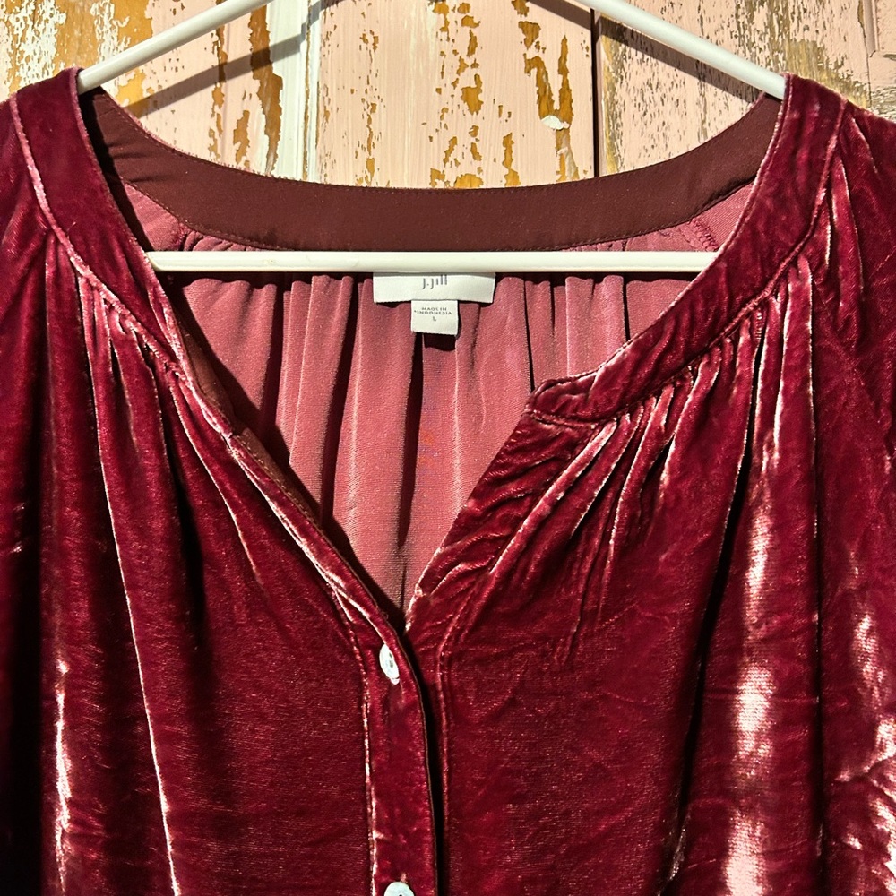 J. Jill Velvet Button-Down Shirt - Wine/Burgundy - Picture 3 of 8